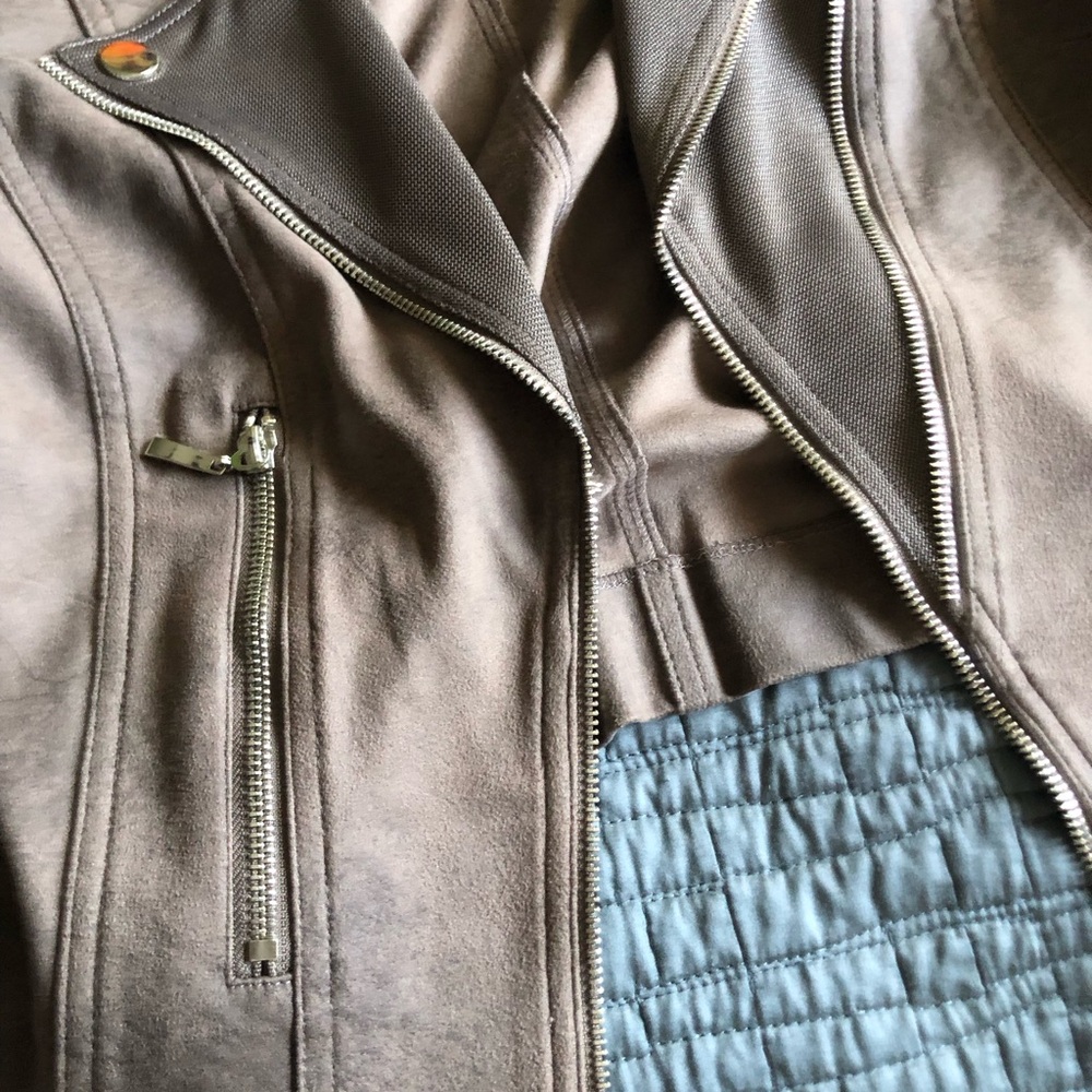 INSIGHT faux leather mixed textile Beige Biker moto Jacket - Picture 9 of 10